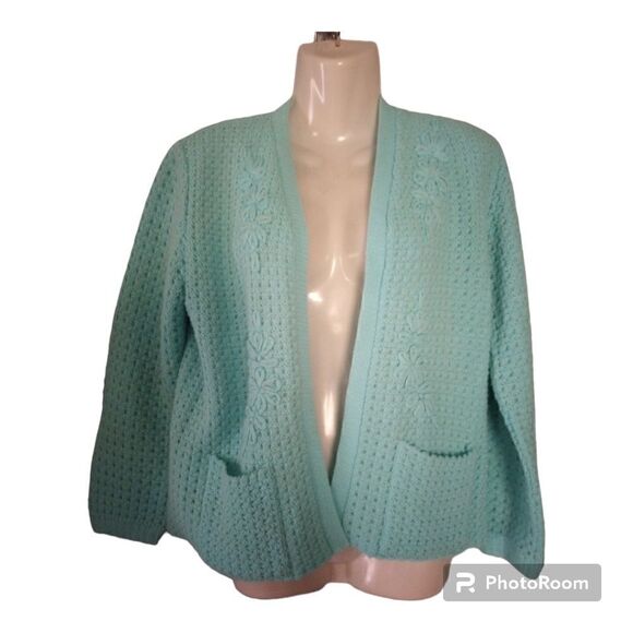 Vintage open cardigan with flower accent and pockets - Picture 1 of 8